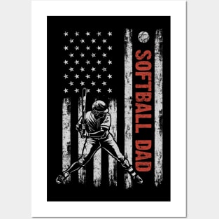 Softball Dad American Flag Father's Day 4th Of July Gift Posters and Art
